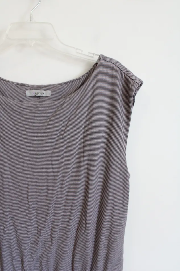 Athleta Brown Gray Striped Knit Dress L Athleta Earrings
