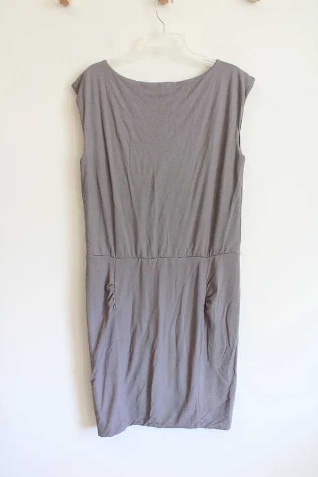 Athleta Brown Gray Striped Knit Dress L Athleta Earrings