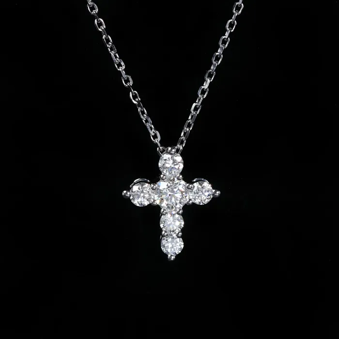 BR Designs Necklaces 14K White Gold 050 CTW Diamond Cross Necklace