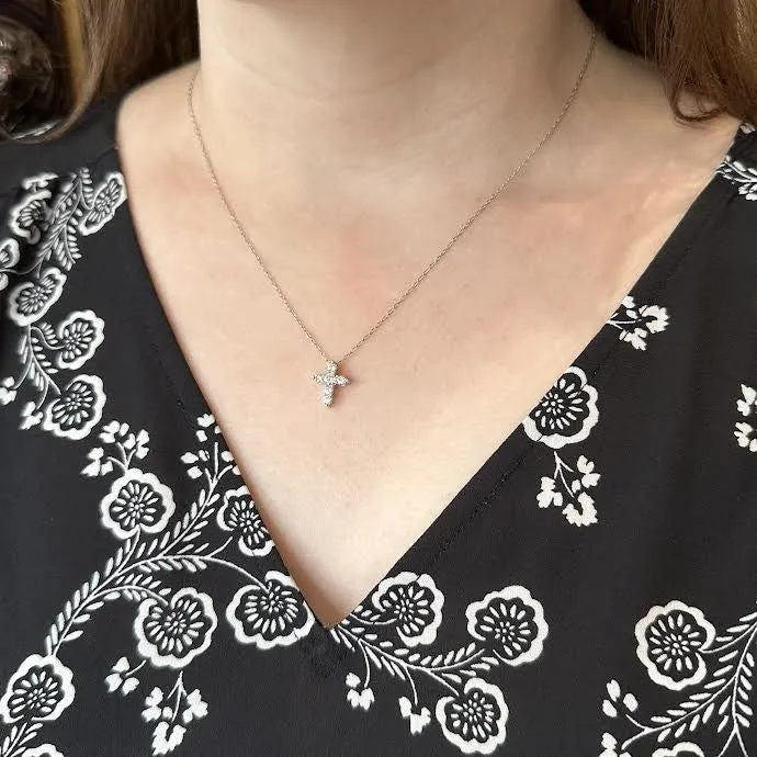 BR Designs Necklaces 14K White Gold 050 CTW Diamond Cross Necklace
