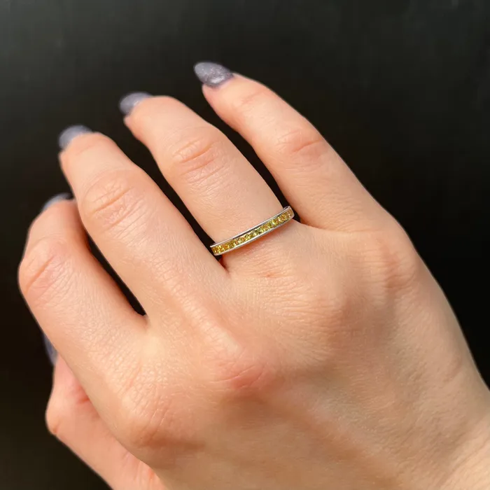BR Designs Rings 14K White Gold 065 CTW Yellow Sapphire Band