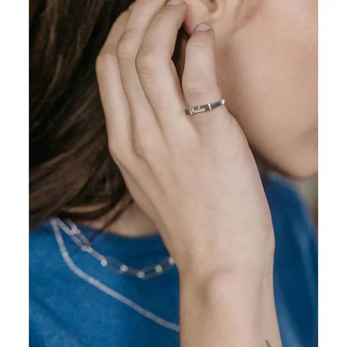 Badass Script Engraved Ring kris nations Rings