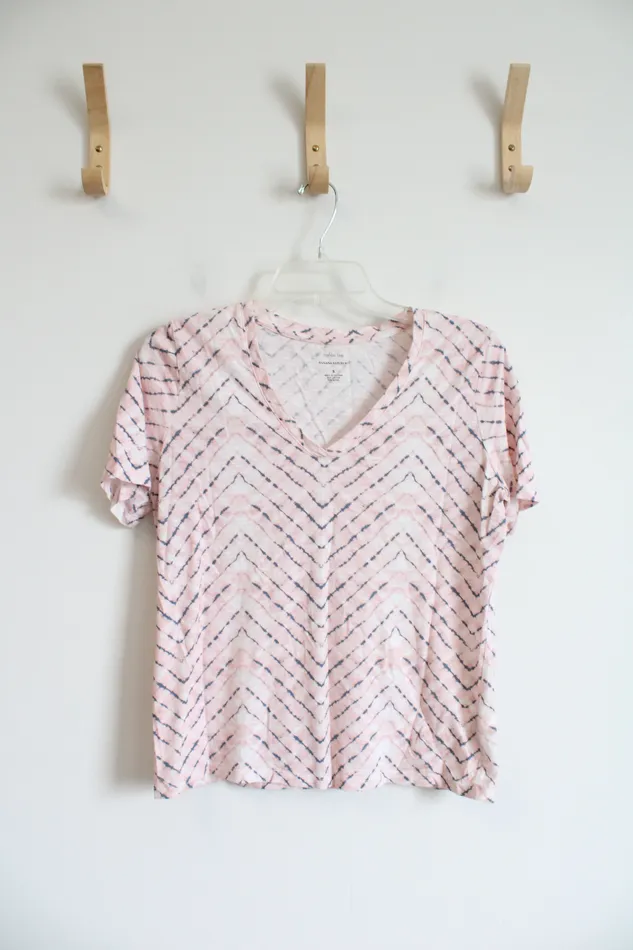 Banana Republic Earrings Banana Republic Malibu Tee Pink Gray Patterned VNeck Top S