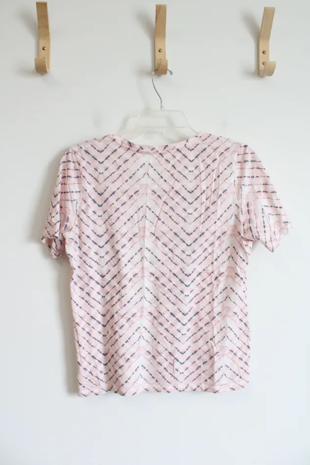 Banana Republic Earrings Banana Republic Malibu Tee Pink Gray Patterned VNeck Top S