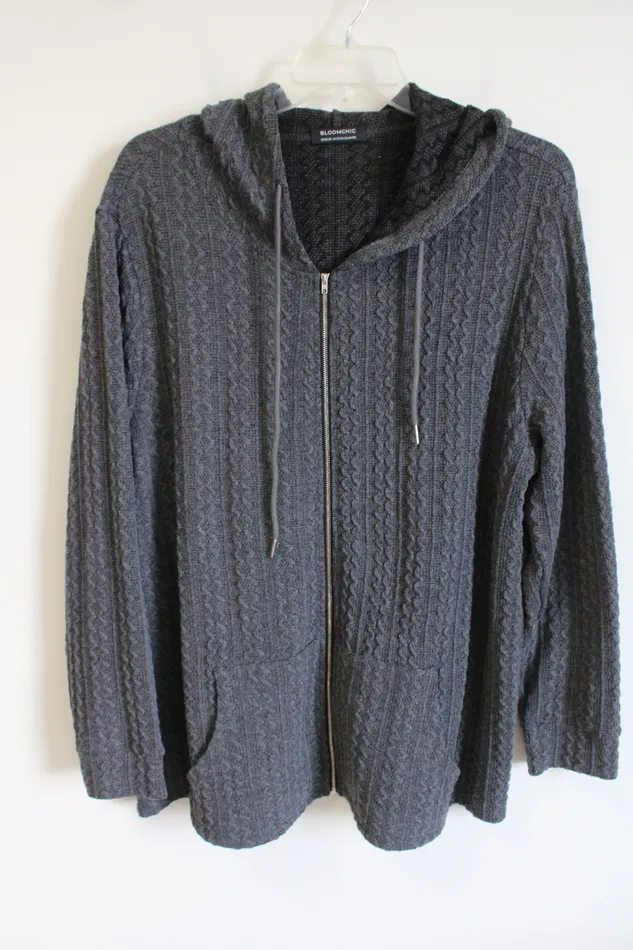 Bloomchic Earrings Bloomchic Full Zip Gray Sweater XXL