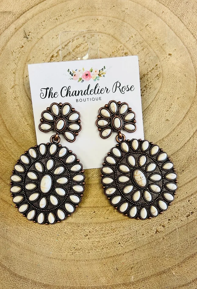 Bohemian Blossom Post Earrings White Bronze YKT Earrings