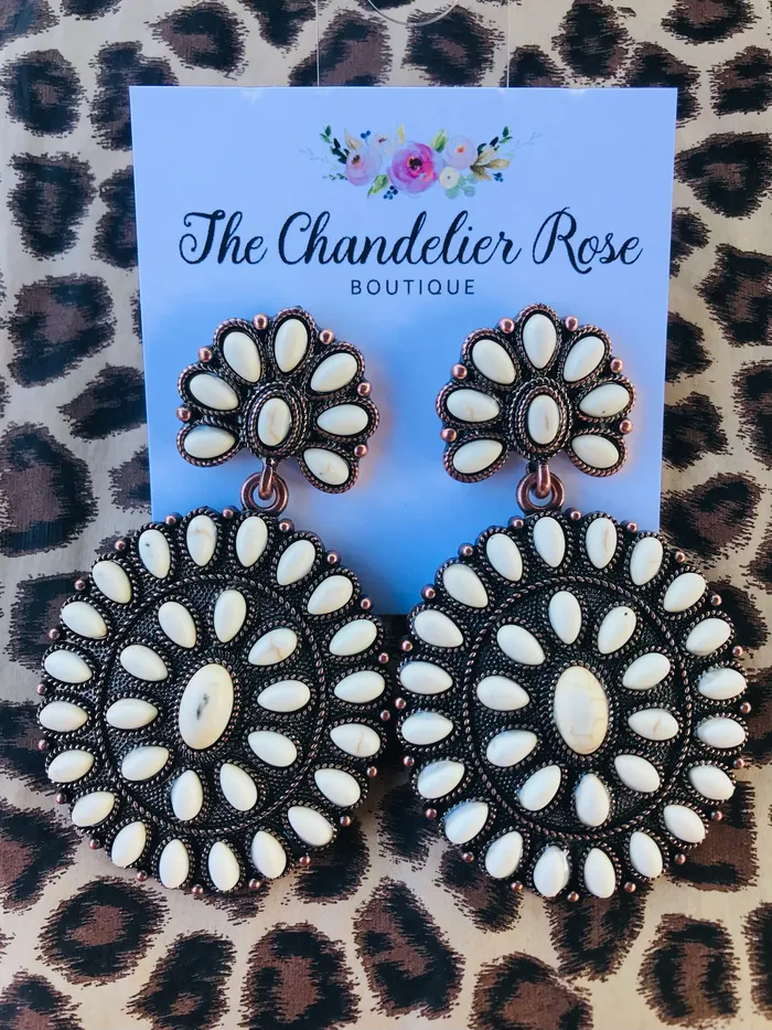 Bohemian Blossom Post Earrings White Bronze YKT Earrings Bohemian Blossom Post Earrings White Bronze YKT Earrings