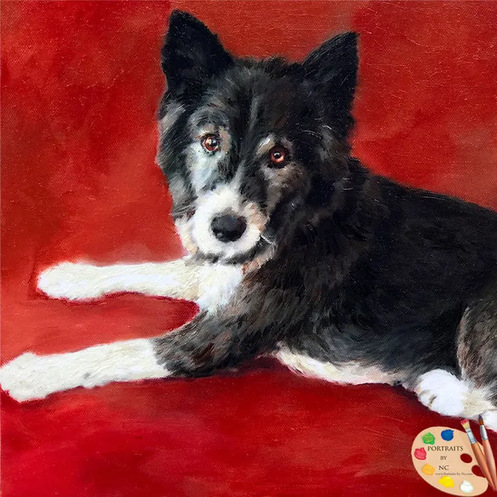 Border Collie Dog Oil Portrait Painted from Photo Portraits by NC Necklaces
