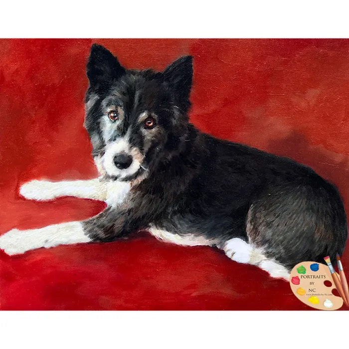 Border Collie Dog Oil Portrait Painted from Photo Portraits by NC Necklaces