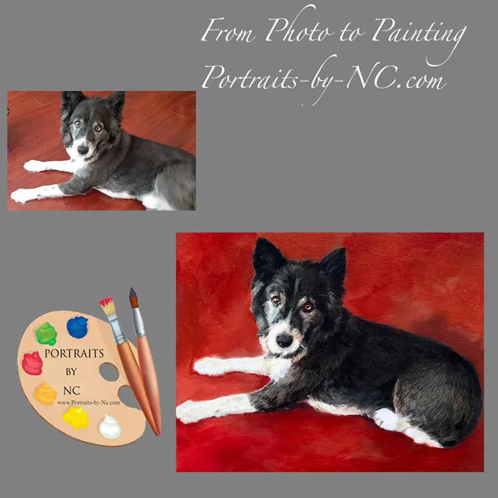 Border Collie Dog Oil Portrait Painted from Photo Portraits by NC Necklaces
