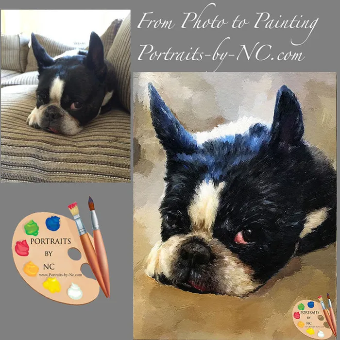 Boston Terrier Dog Oil Portrait from Photo Portraits by NC Necklaces