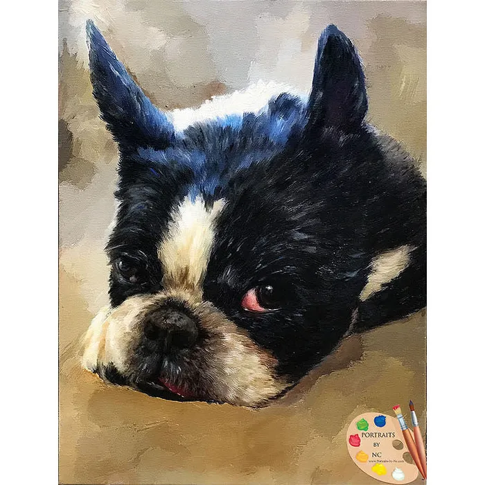 Boston Terrier Dog Oil Portrait from Photo Portraits by NC Necklaces