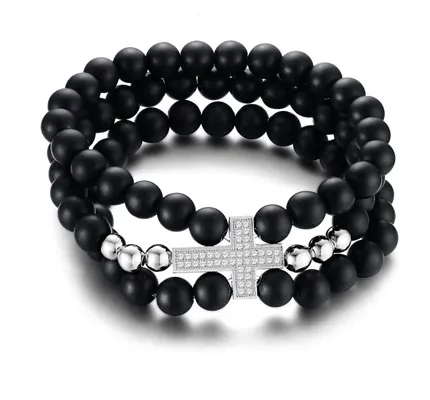 Bracelets Lords Guidance Cross Bead Bracelet br Diamond Silver