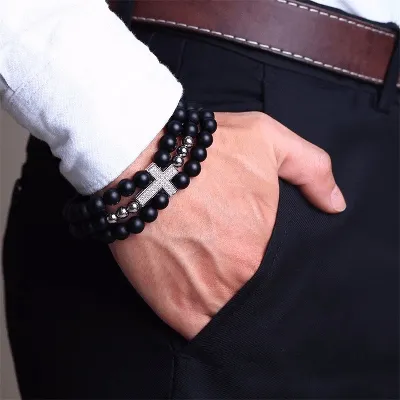 Bracelets Lords Guidance Cross Bead Bracelet br Diamond Silver