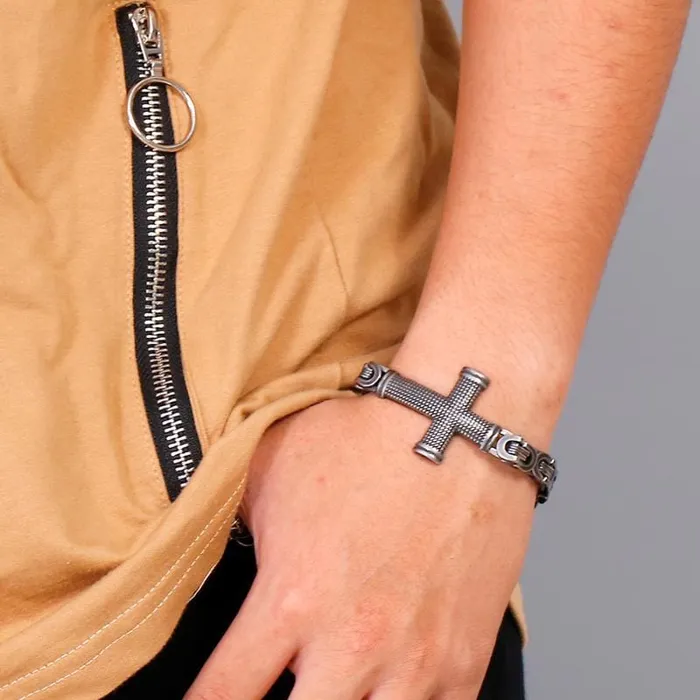 Bracelets Lords Guidance Mens Cross Bracelet br Vintage Cross Link Chain