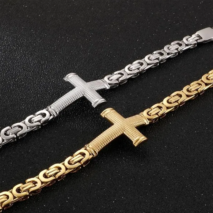 Bracelets Lords Guidance Mens Cross Bracelet br Vintage Cross Link Chain