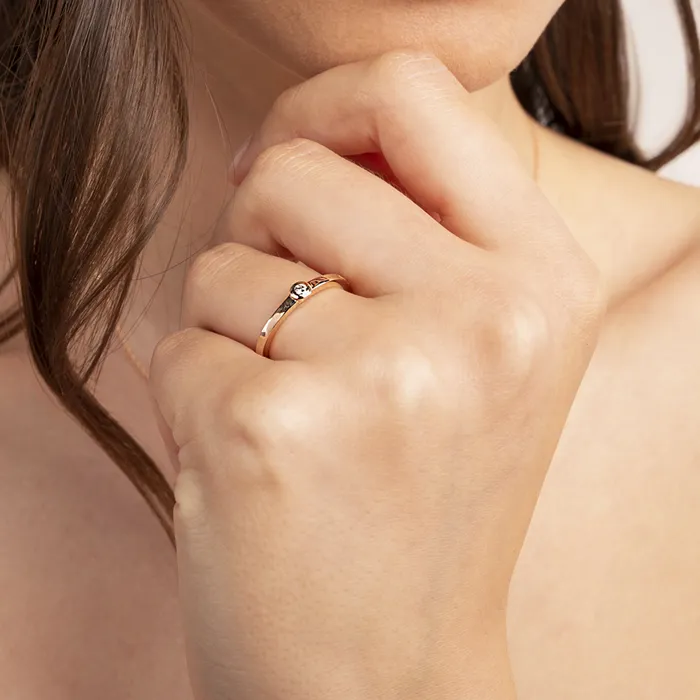 Bronzallure Earrings Anello Solitario in Oro Rosa 375 con Punto Luce in Diamante 005Ct
