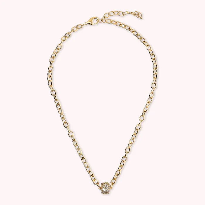 Bronzallure Earrings Collana Golden Catena Rolo Ovale con Rondella in Pav di Cubic Zironia