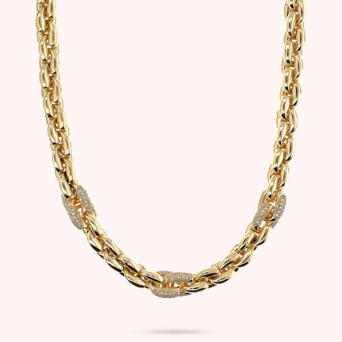 Bronzallure Earrings Collana Golden Girocollo Maglia Geometrica con Elementi in Pav di Cubic Zirconia Bronzallure Earrings Collana Golden Girocollo Maglia Geometrica con Elementi in Pav di Cubic Zirconia