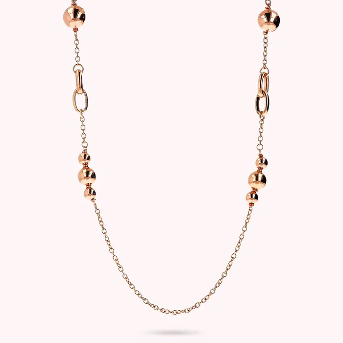 Bronzallure Earrings Collana Lunga con Maglie Ovali Intrecciate e Bead Lucide Bronzallure Earrings Collana Lunga con Maglie Ovali Intrecciate e Bead Lucide
