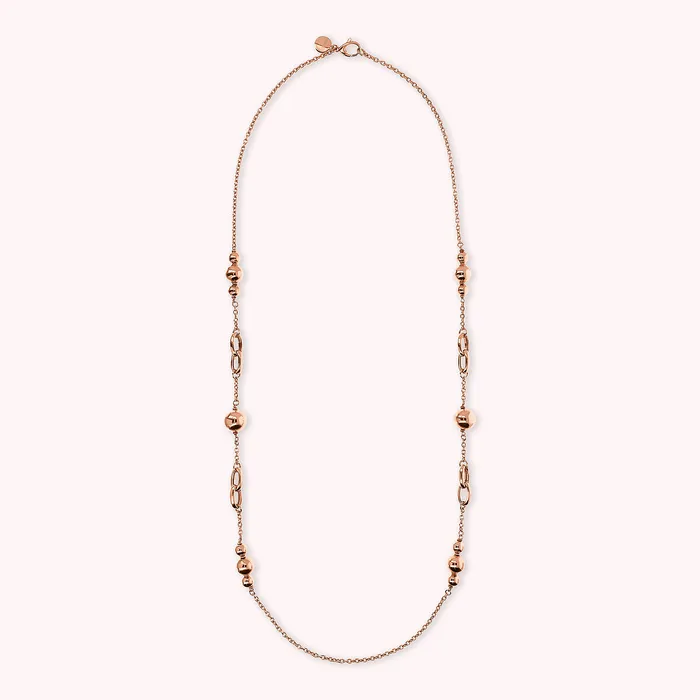 Bronzallure Earrings Collana Lunga con Maglie Ovali Intrecciate e Bead Lucide