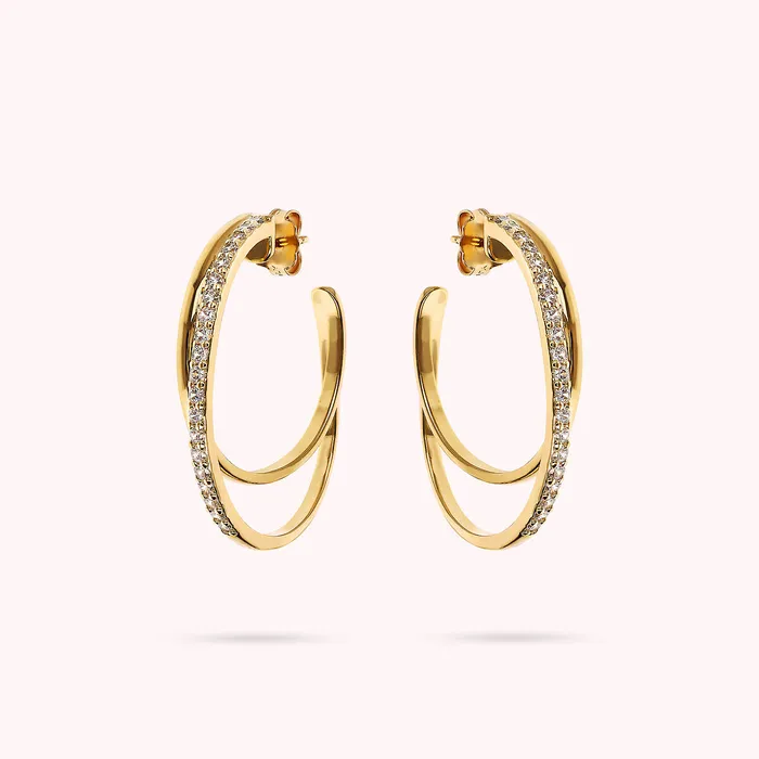 Bronzallure Earrings Orecchini Golden a Doppio Cerchio Graduato con Cubic Zirconia Bronzallure Earrings Orecchini Golden a Doppio Cerchio Graduato con Cubic Zirconia
