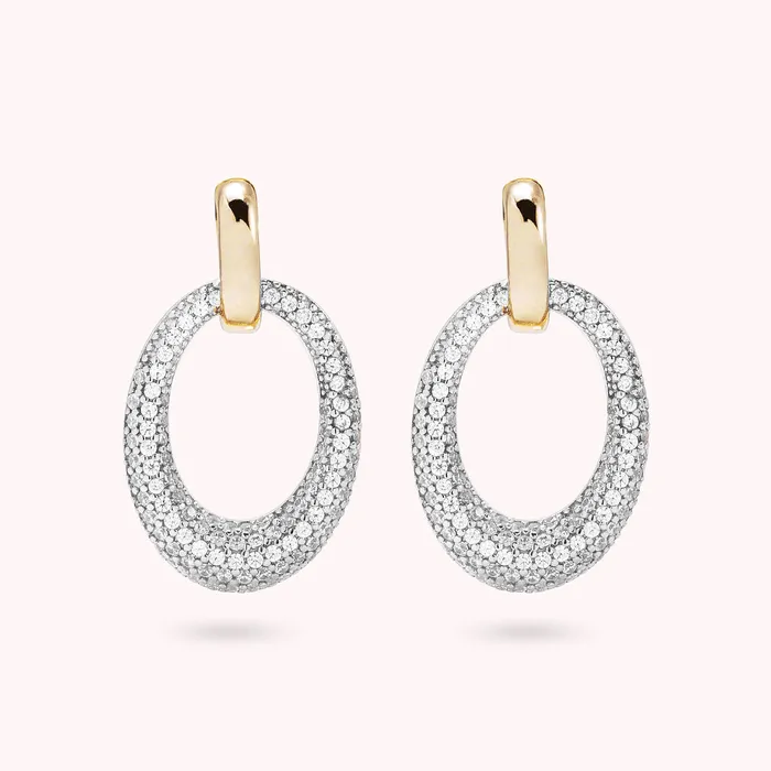 Bronzallure Earrings Orecchini Pendenti Golden Ovali Pav in Cubic Zirconia