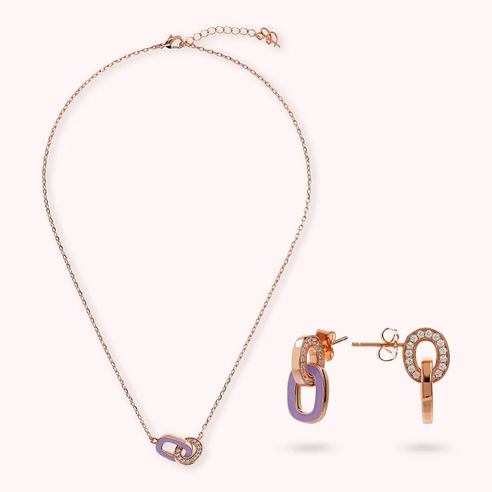 Bronzallure Earrings Set Collana e Orecchini Pendenti con Doppia Maglia Smaltata Lilla e in Pav di Cubic Zirconia Bronzallure Earrings Set Collana e Orecchini Pendenti con Doppia Maglia Smaltata Lilla e in Pav di Cubic Zirconia