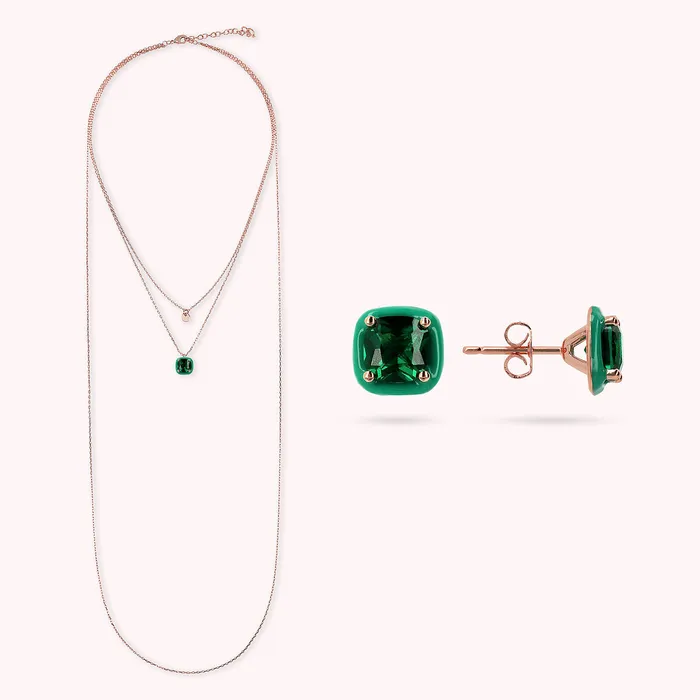 Bronzallure Earrings Set Collana e Orecchini Smaltati con Cubic Zirconia Verdi Bronzallure Earrings Set Collana e Orecchini Smaltati con Cubic Zirconia Verdi