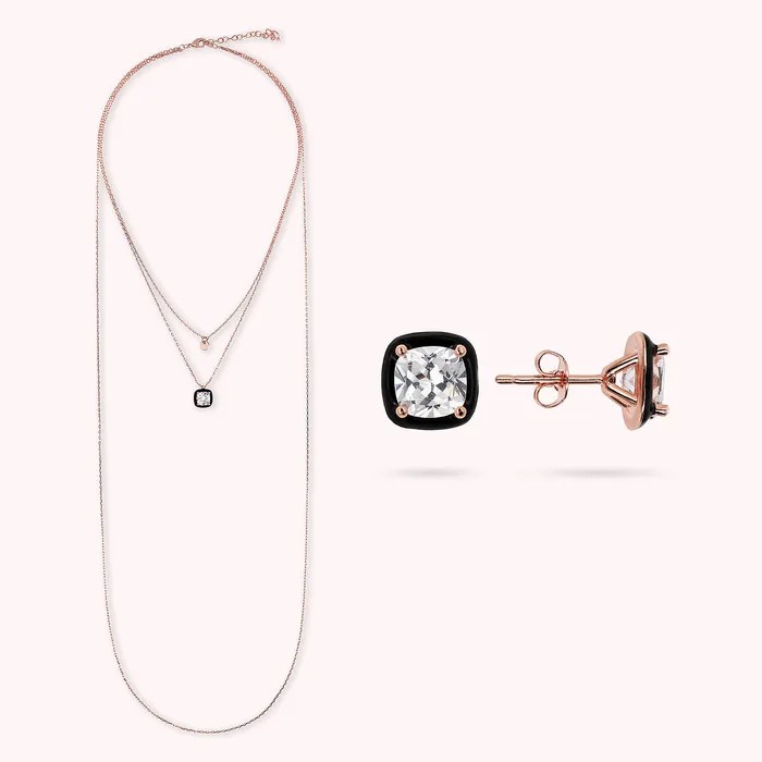 Bronzallure Earrings Set Collana e Orecchini Smaltati Neri con Cubic Zirconia Bianche Bronzallure Earrings Set Collana e Orecchini Smaltati Neri con Cubic Zirconia Bianche