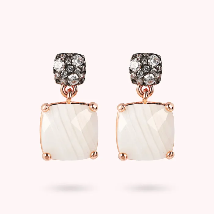 Bronzallure Rings Orecchini Pendenti con Pietra Naturale Quadrata Sfaccettata e Pav