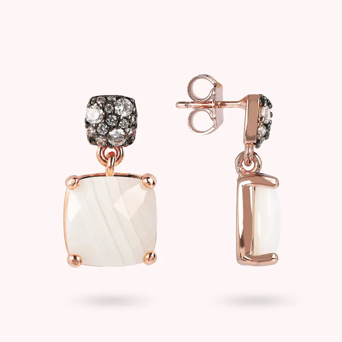 Bronzallure Rings Orecchini Pendenti con Pietra Naturale Quadrata Sfaccettata e Pav