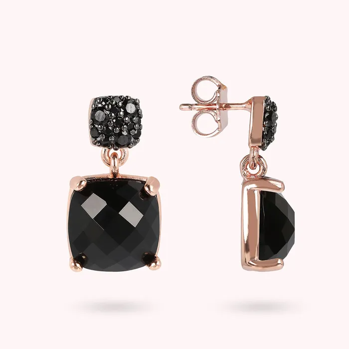 Bronzallure Rings Orecchini Pendenti con Pietra Naturale Quadrata Sfaccettata e Pav
