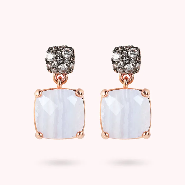 Bronzallure Rings Orecchini Pendenti con Pietra Naturale Quadrata Sfaccettata e Pav