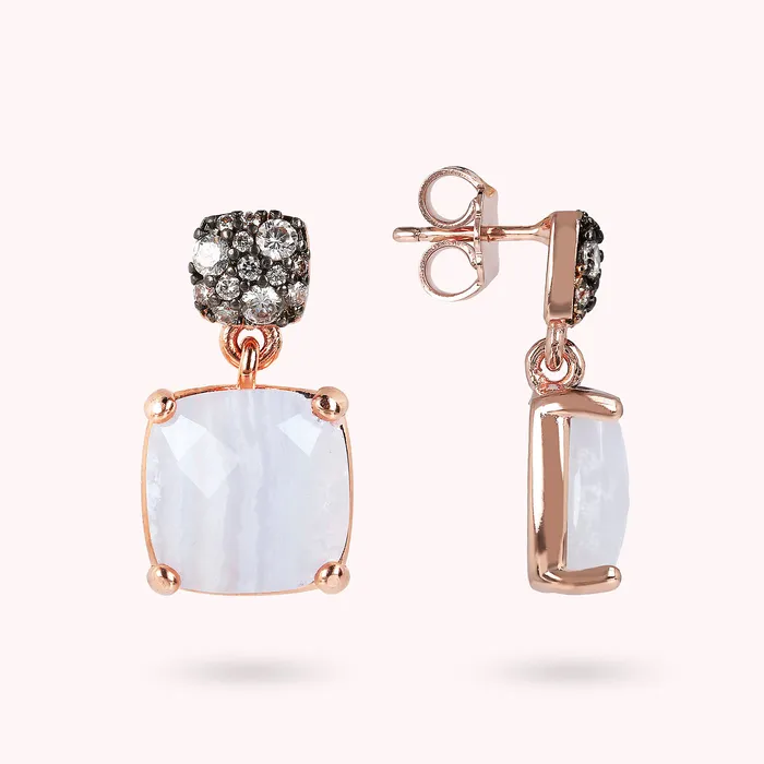 Bronzallure Rings Orecchini Pendenti con Pietra Naturale Quadrata Sfaccettata e Pav