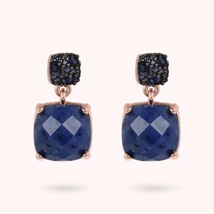 Bronzallure Rings Orecchini Pendenti con Pietra Naturale Quadrata Sfaccettata e Pav