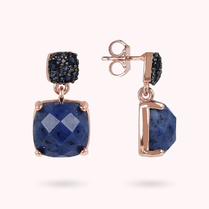 Bronzallure Rings Orecchini Pendenti con Pietra Naturale Quadrata Sfaccettata e Pav