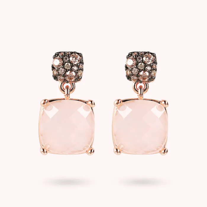 Bronzallure Rings Orecchini Pendenti con Pietra Naturale Quadrata Sfaccettata e Pav