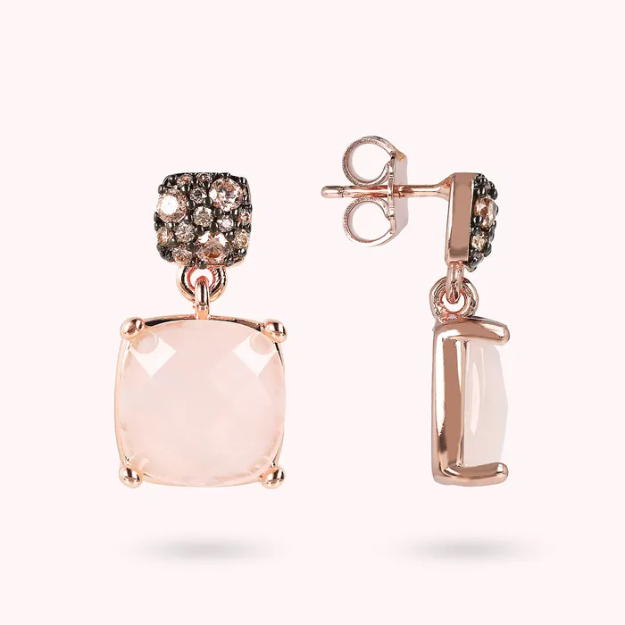 Bronzallure Rings Orecchini Pendenti con Pietra Naturale Quadrata Sfaccettata e Pav