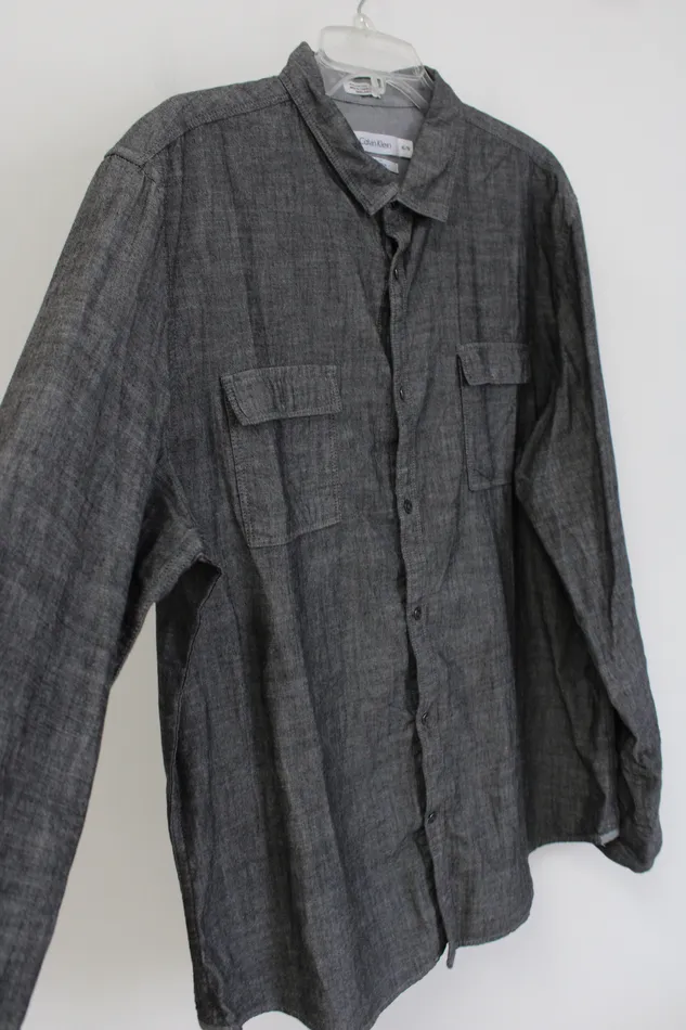 Calvin Klein Calvin Klein Body Fit Dark Gray Cotton Button Down Shirt XL Earrings