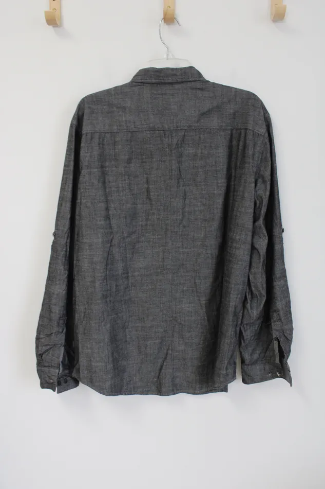 Calvin Klein Calvin Klein Body Fit Dark Gray Cotton Button Down Shirt XL Earrings