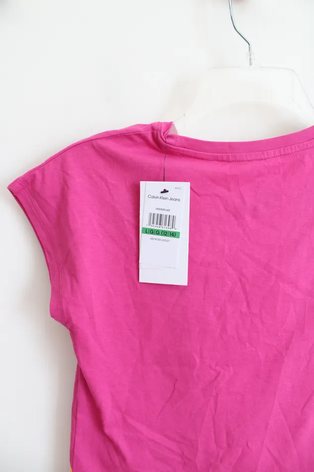Calvin Klein Jeans Earrings NEW Calvin Klein Jeans Yellow Pink Cotton Shirt Youth L 1214