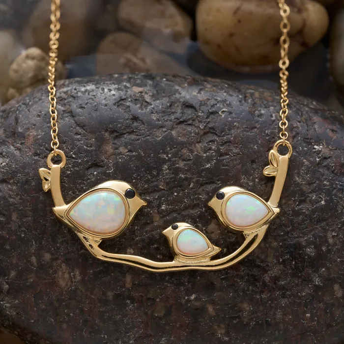 Chadds Ford Jewelry Necklaces Gold Sterling Silver Triple White Opal Birdie Branch Necklace