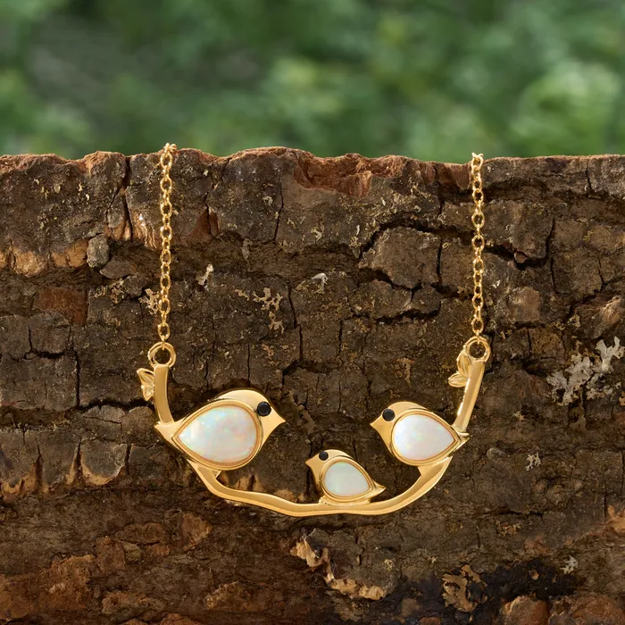 Chadds Ford Jewelry Necklaces Gold Sterling Silver Triple White Opal Birdie Branch Necklace
