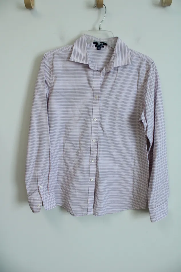 Chaps Chaps Pink Black Striped Cotton Button Down No Iron Shirt L Rings