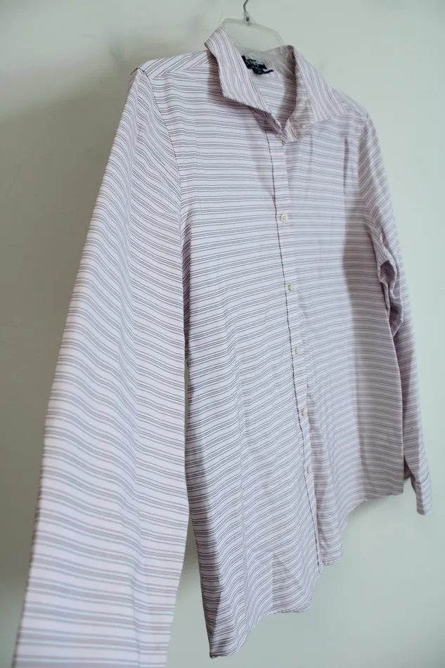 Chaps Chaps Pink Black Striped Cotton Button Down No Iron Shirt L Rings
