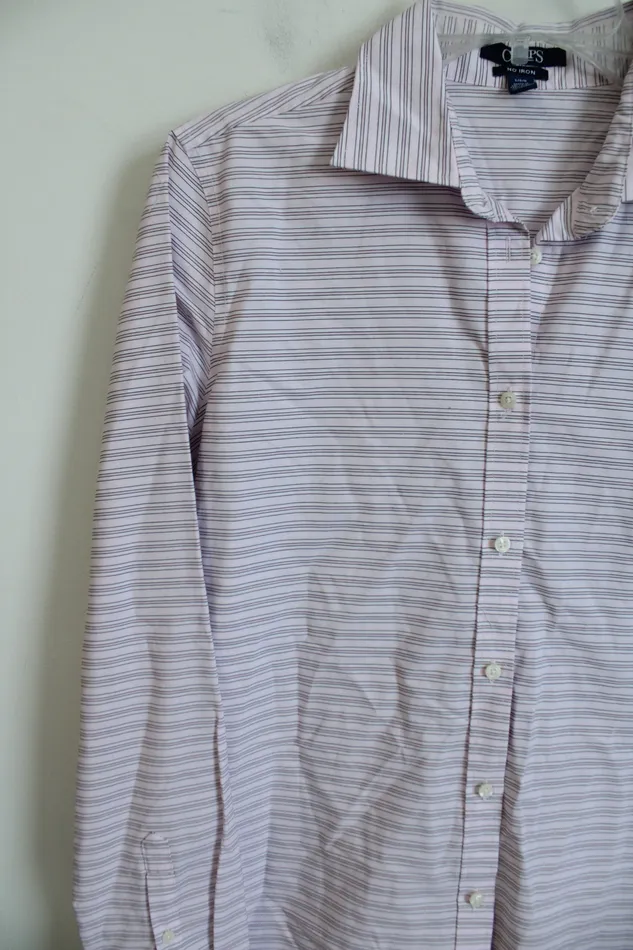 Chaps Chaps Pink Black Striped Cotton Button Down No Iron Shirt L Rings