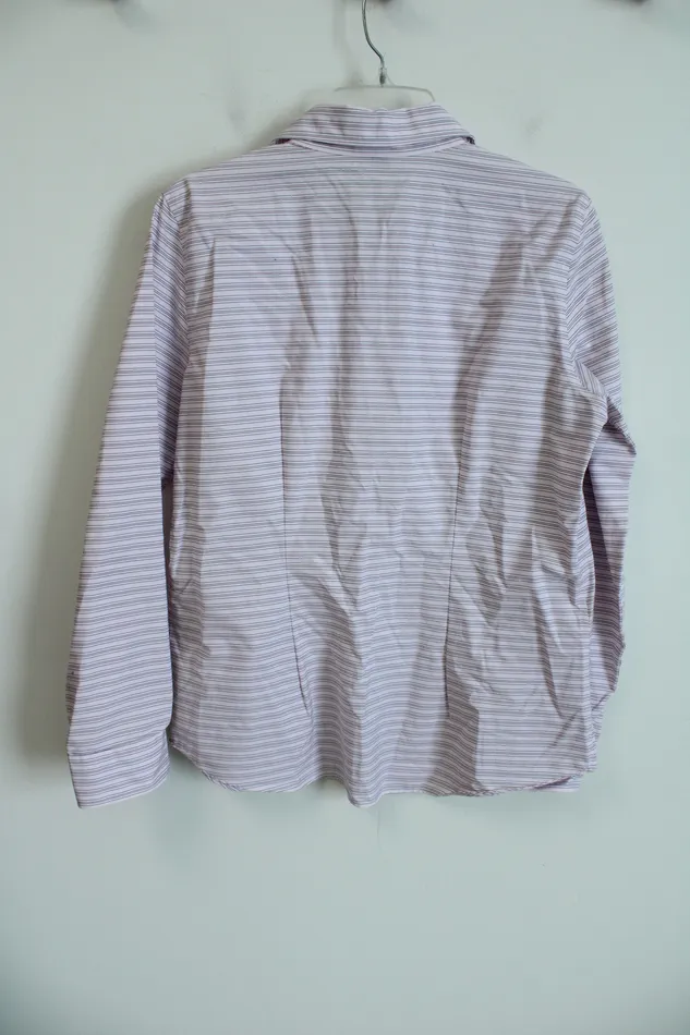 Chaps Chaps Pink Black Striped Cotton Button Down No Iron Shirt L Rings