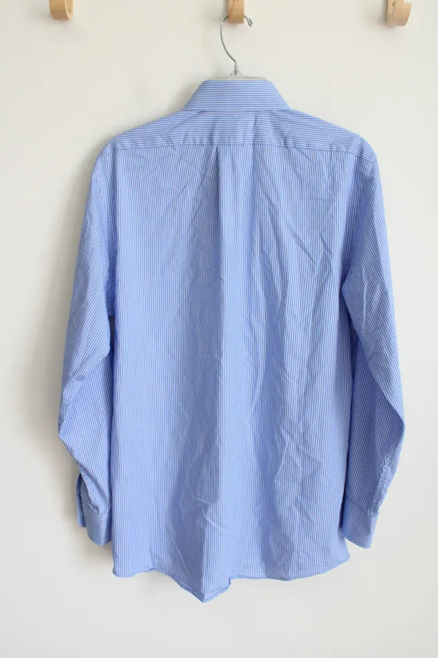 Chaps Rings Chaps Regular Fit Blue White Pinstripe Button Down Shirt 15 3233