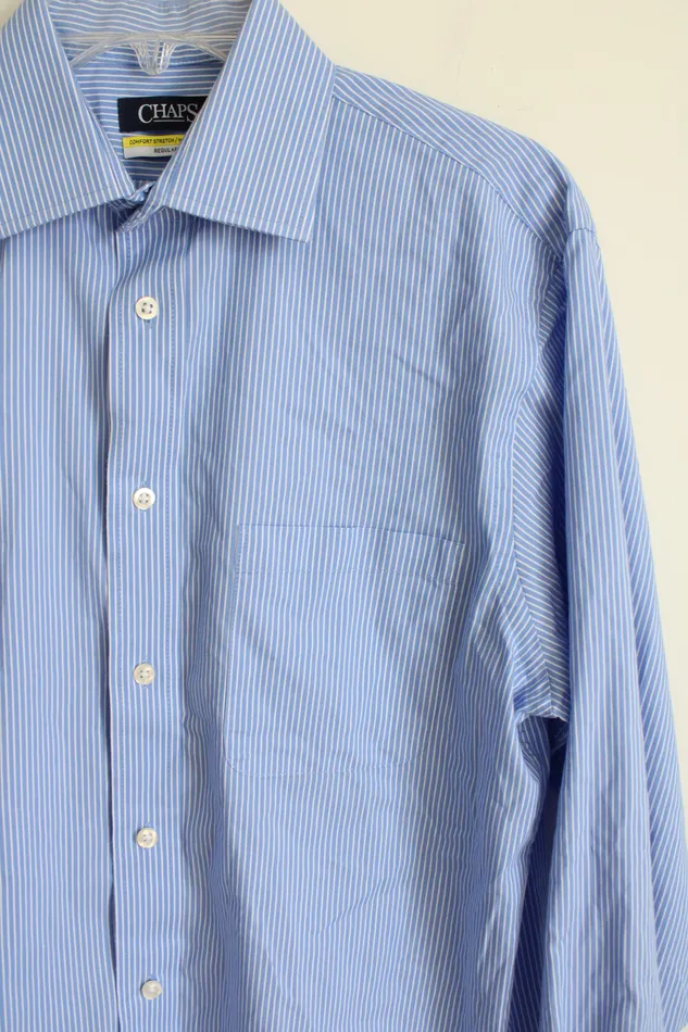 Chaps Rings Chaps Regular Fit Blue White Pinstripe Button Down Shirt 15 3233